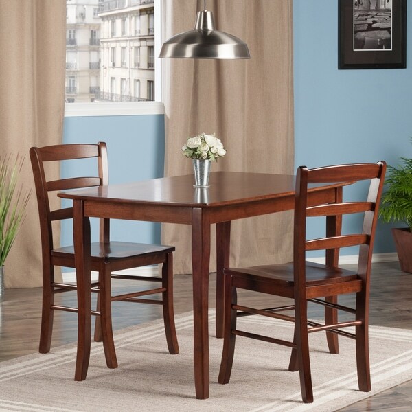 Winsome Inglewood Dining Table Set with 2 Ladderback Chairs in Walnut Finish - 3 Piece