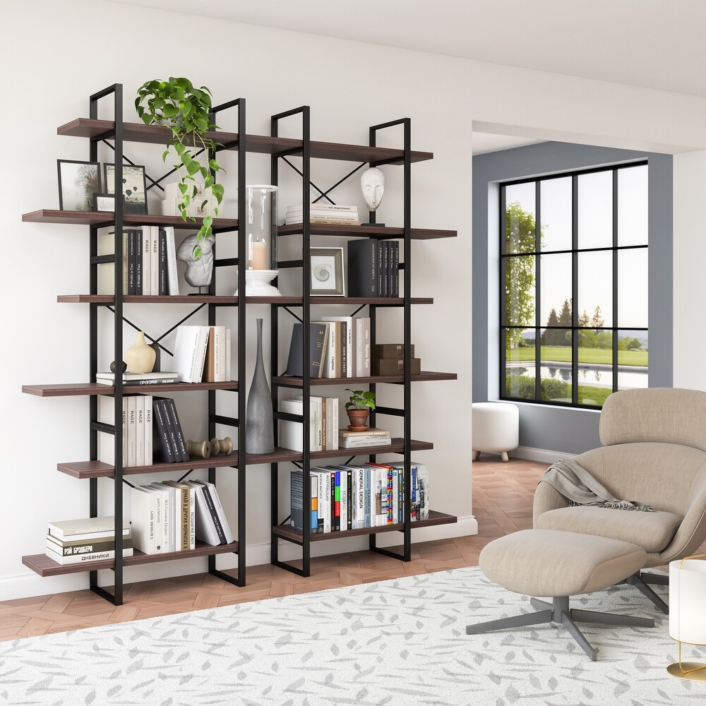 Davee 6 Tier Dark Walnut Color Room Divider Bookcase   85\