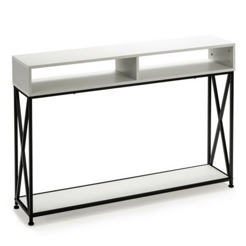 Console Table with Open Shelf and Storage Compartments Steel Frame