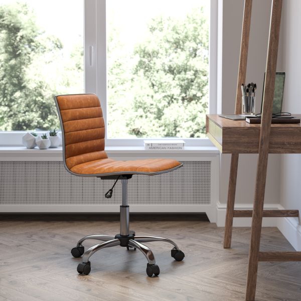 Alan Low Back Designer Armless Brown Ribbed Swivel Task Office Chair