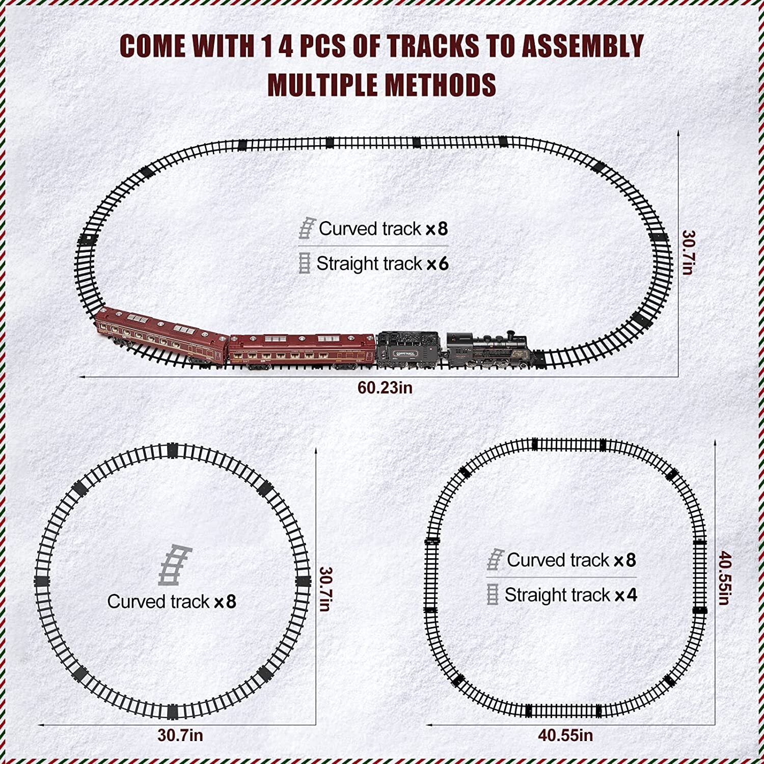 Hot Bee Model Train Set for Boys - Metal Alloy Electric Trains w/ Steam Locomotive，Passenger Carriages and Tracks，Train Toys w/ Smoke，Sounds and Lights，Christmas Toys for 3 4 5 6 7+ Years Old Kids