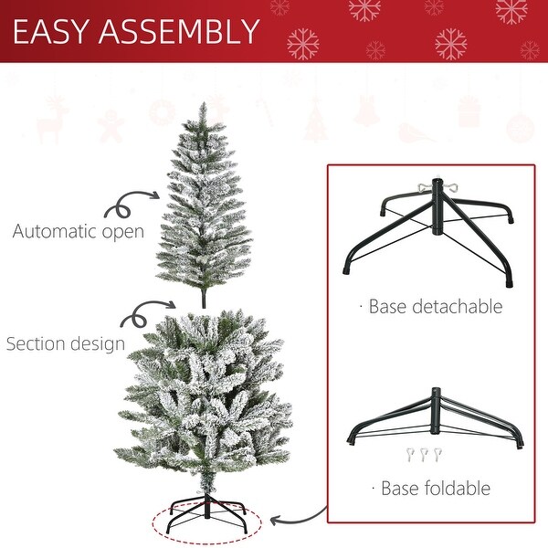 HOMCOM Slim Flocked Christmas Tree with Stand