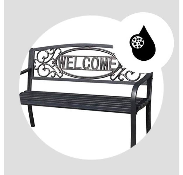 Four Seasons Courtyard Welcome Outdoor Patio Park Bench Durable Powder Coated Steel Framed Garden Or Walking Path Seat With 500 Pound Capacity Black