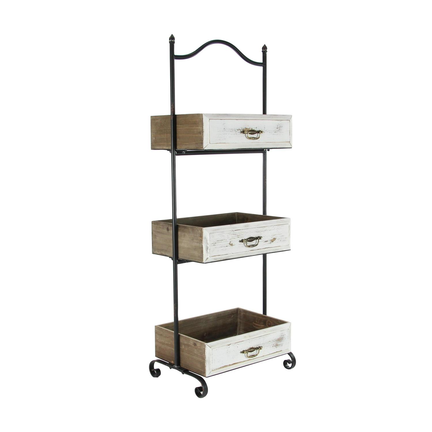 DecMode White Wood Farmhouse Storage Cart 49