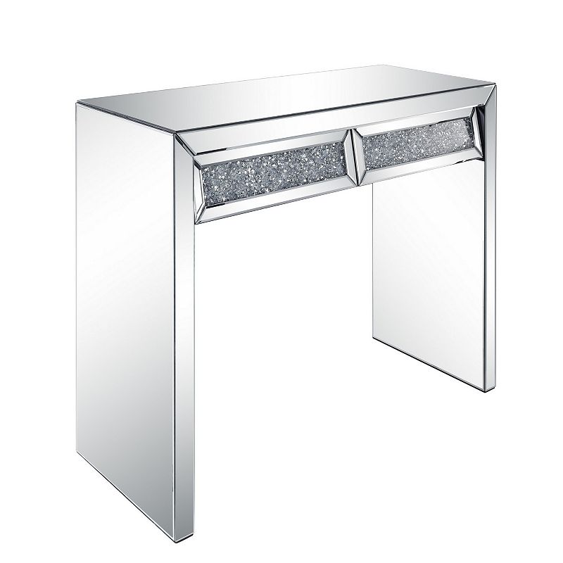 Console Table with Two Storage Drawers and Faux Diamond Inlay， Silver