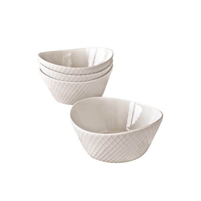 overandback Porcelain Serve Bowl， Diamond Texture， Set of 4， White