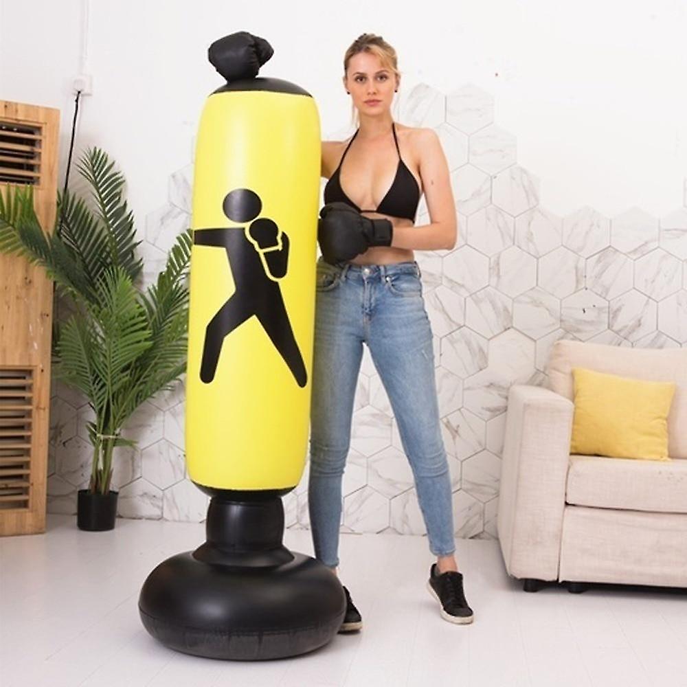 1.6M Yellow Inflatable Standing Boxing Bag Water Base Stress Punching Home Gym