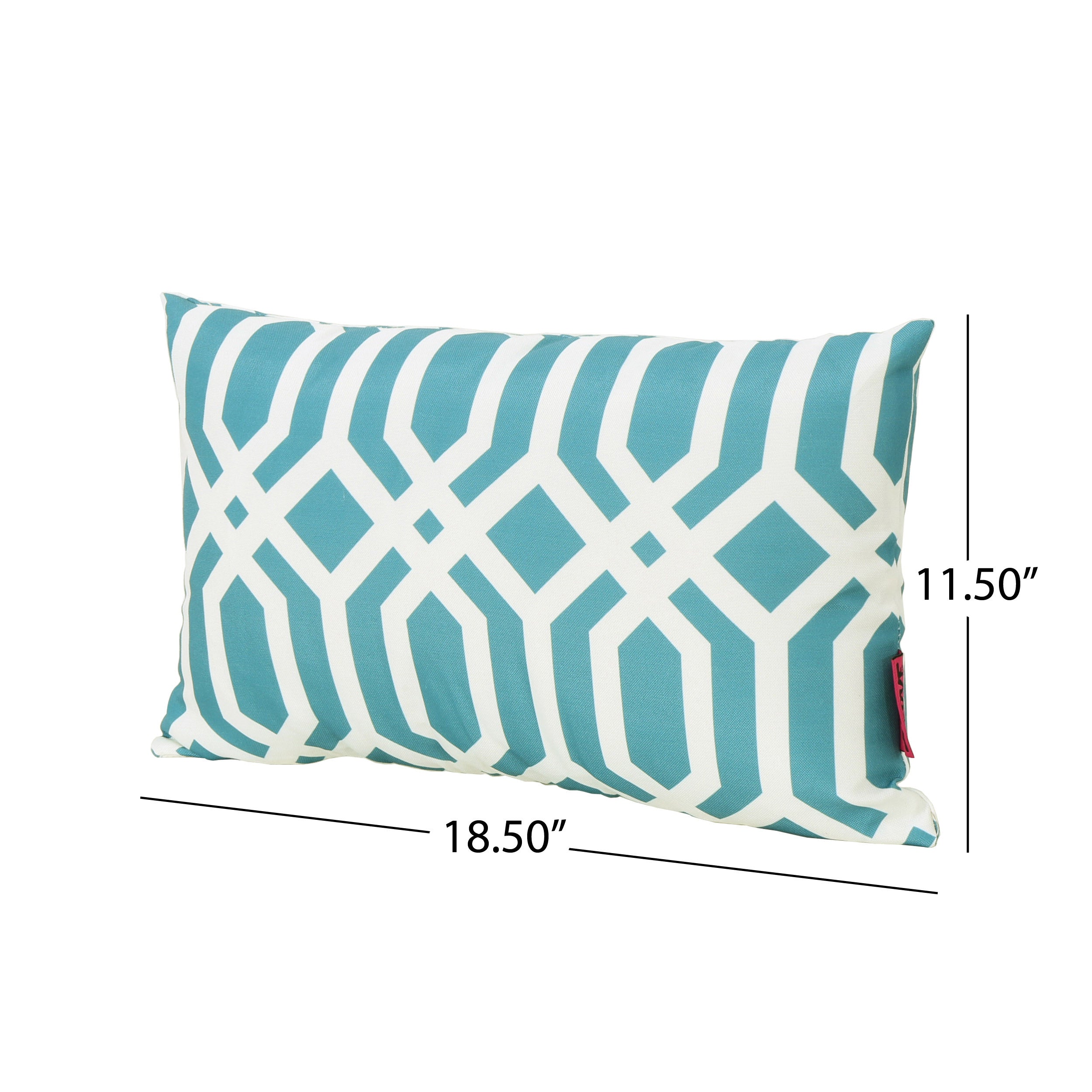 Raylan Indoor Dark Teal Arabesque Patterned Water Resistant Rectangular Throw Pillow