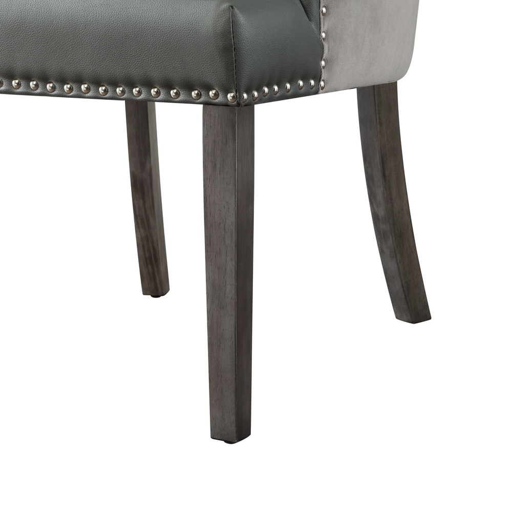 George Leather Dining Chair Tufted Nailhead Trim (Set of 2)