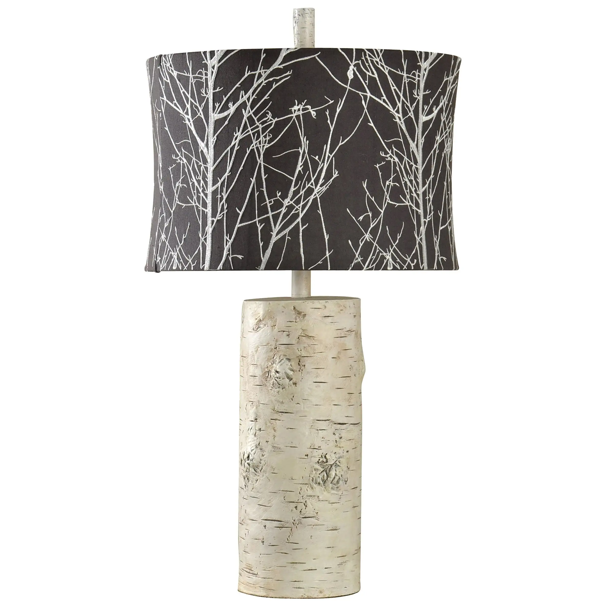 StyleCraft Bryan Keith - Berkeley Natural Wood Table Lamp - Black with White Embroidery Softback Fabric Shade