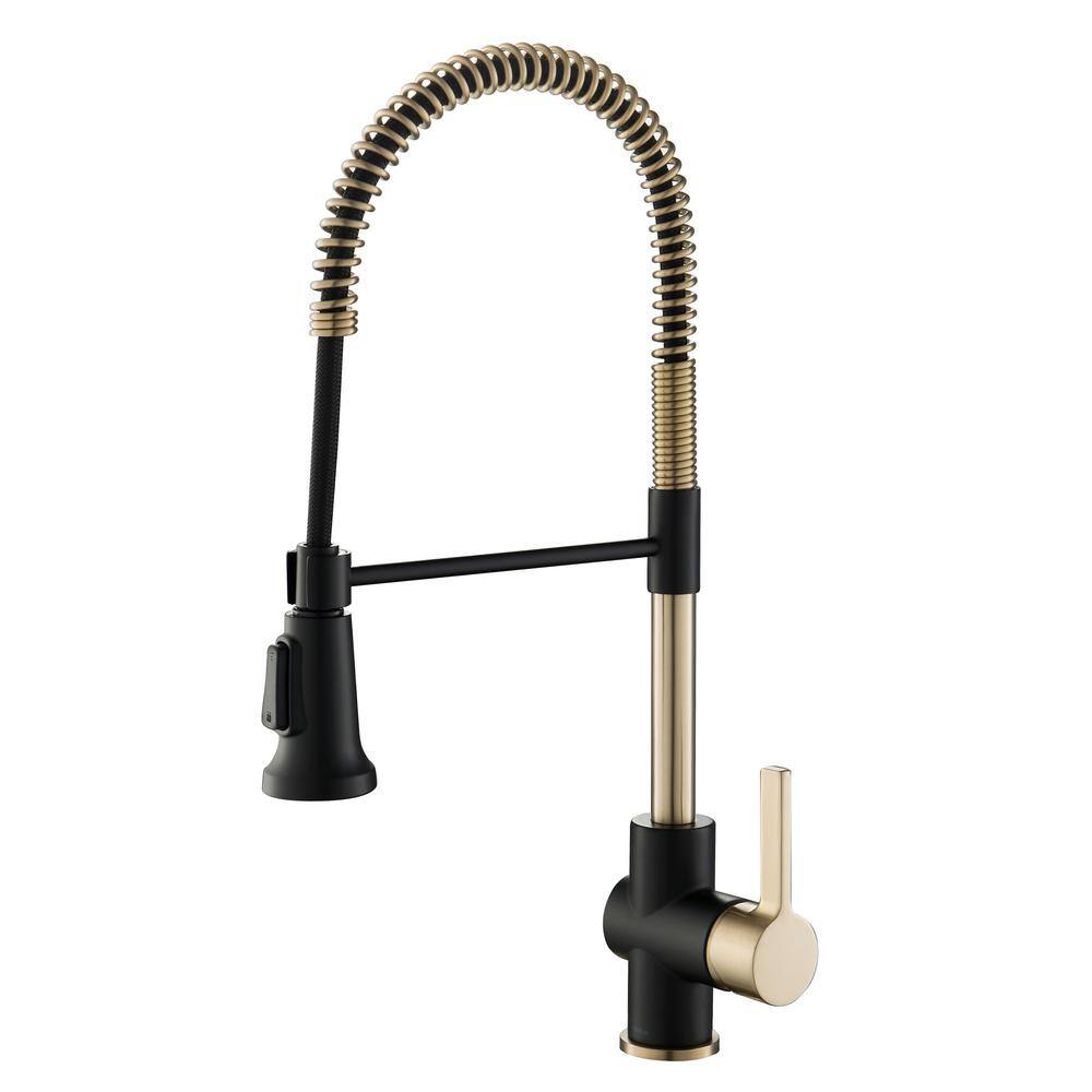 KRAUS Britt Single-Handle Pull Down Kitchen Faucet with Dual Function Sprayer in Brushed GoldMatte Black KPF-1690BGMB