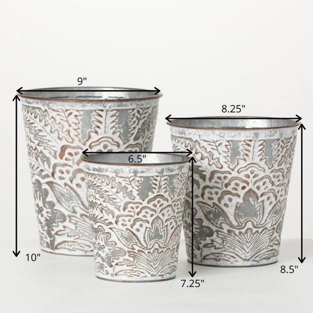 Sullivans Flourish Bucket Set Of 3 10 quot h 8 5 quot h amp 7 25 quot h Gray