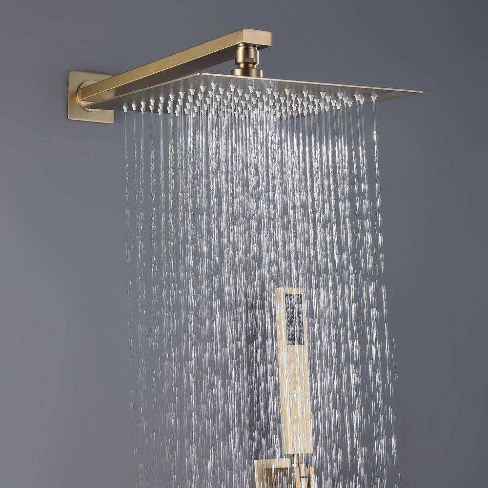 IHOMEadore 1-Spray Square Wall Bar Shower Kit with Hand Shower in Brushed Gold MD-RCS85018BG