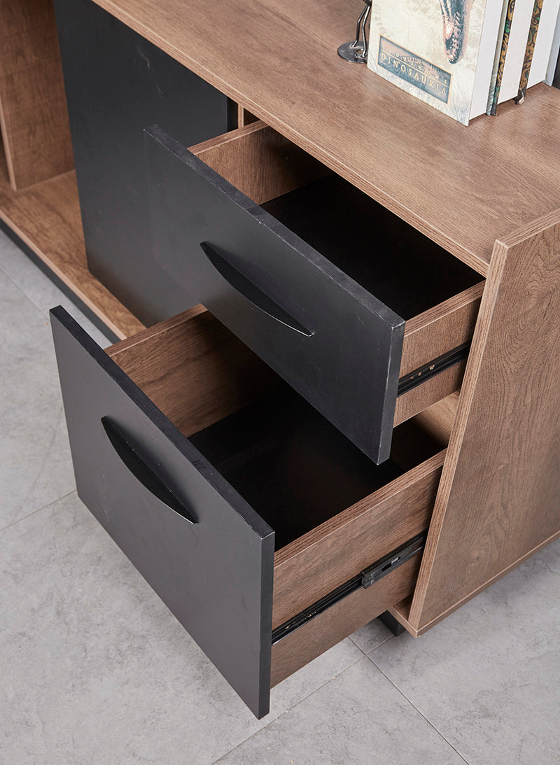 SUTTON Executive Desk with Right Return 1.8M - 2.0M - Warm Oak & Black