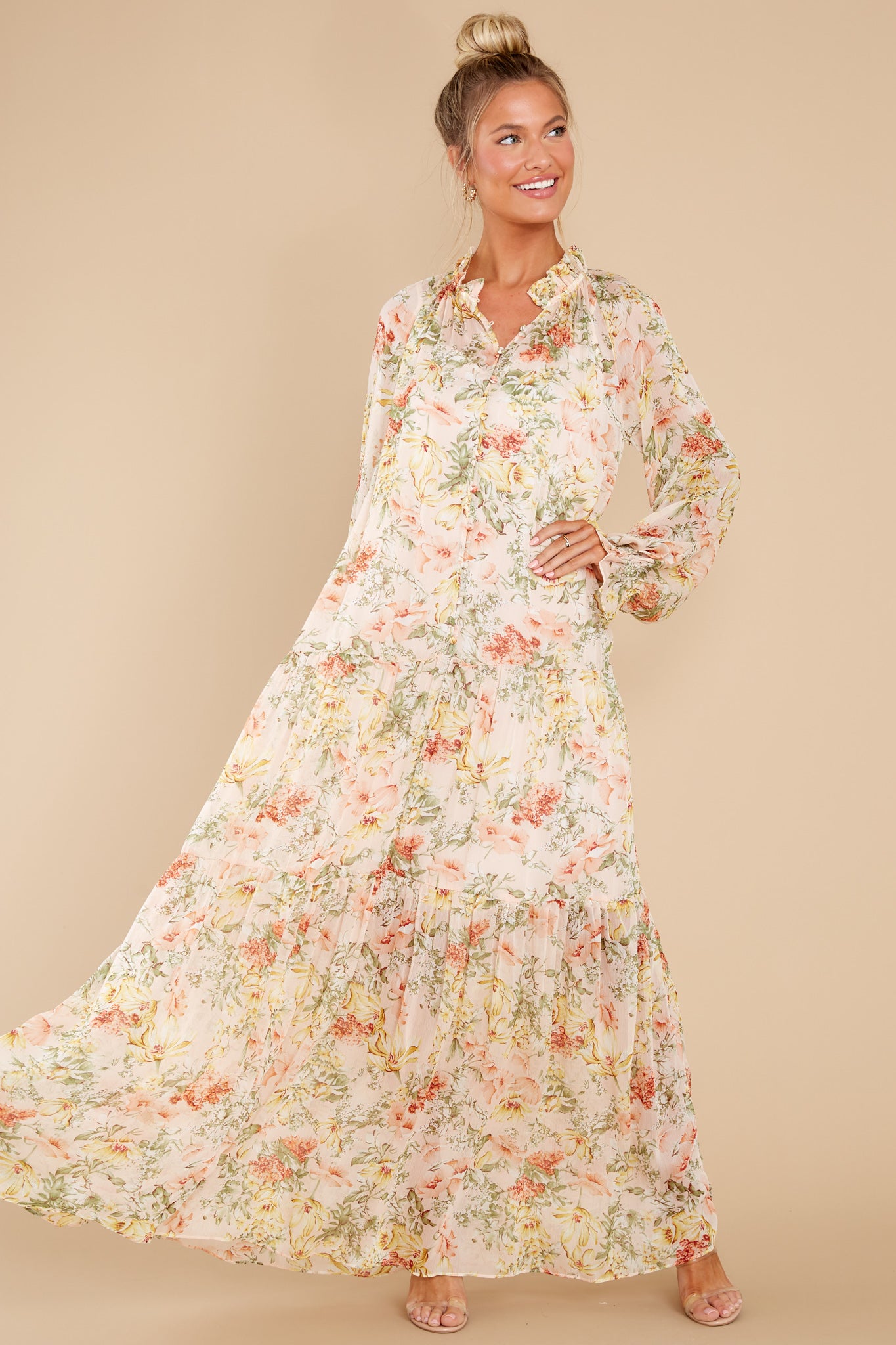 All In Peach Floral Print Maxi Dress