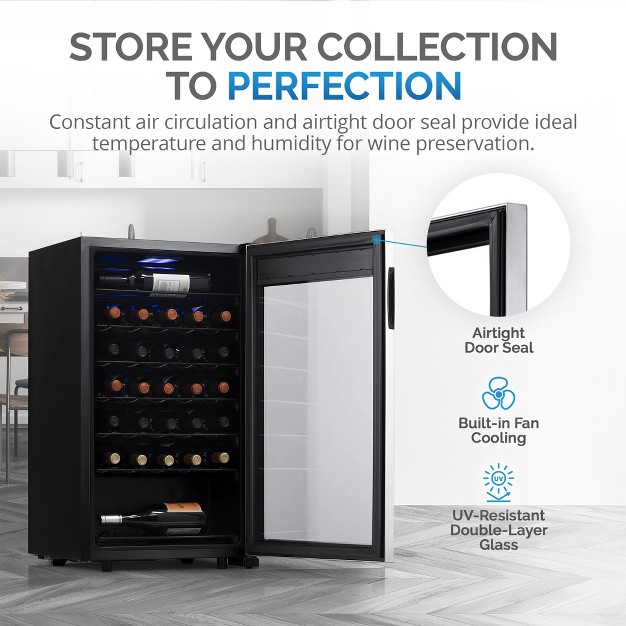 Newair Freestanding 33 Bottle Compressor Wine Fridge In Stainless Steel Adjustable Racks And Exterior Digital Thermostat