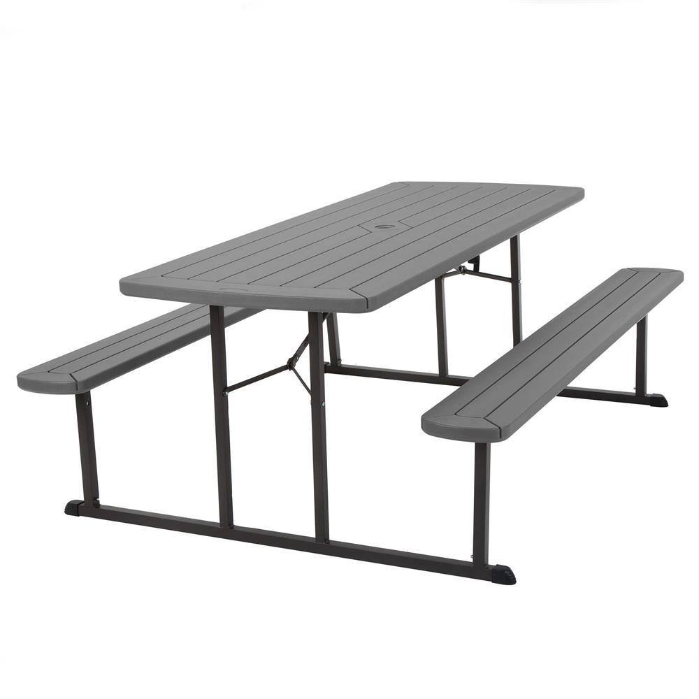 Cosco 6 ft. Dark Gray Wood Grain Folding Picnic Table C902HD87DGR1E