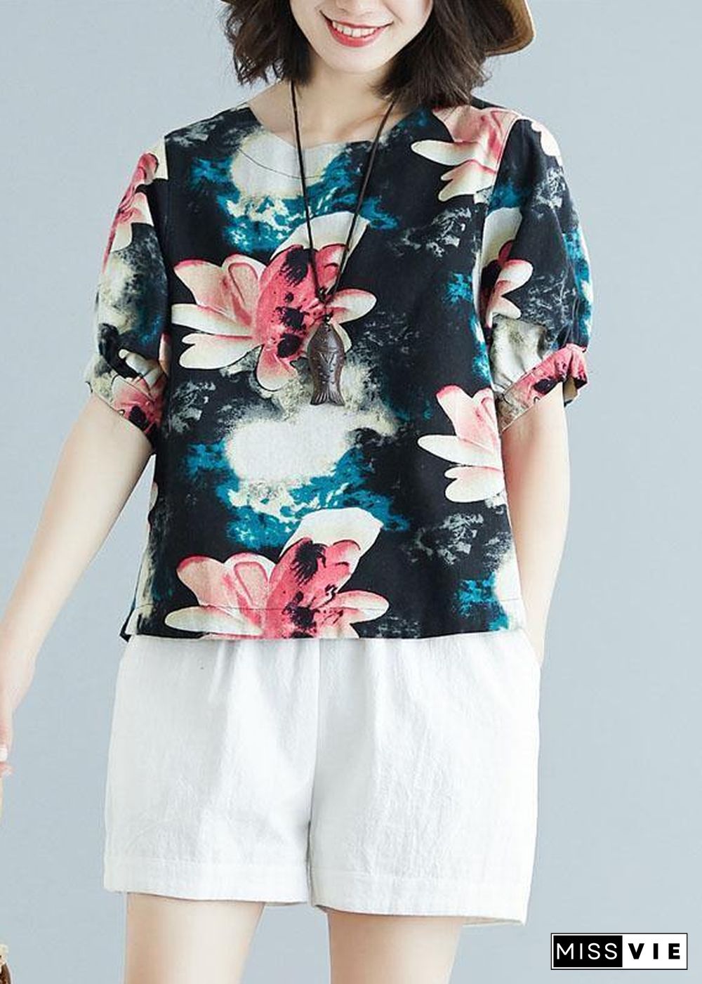 Beautiful floral cotton tunic pattern short sleeve daily summer shirt