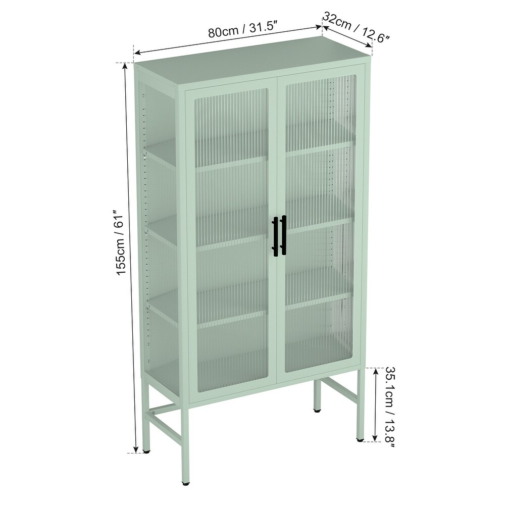 Double Glass Door Storage Cabinet with Adjustable Shelves and Feet Cold Rolled Steel Sideboard Furniture for Living Room