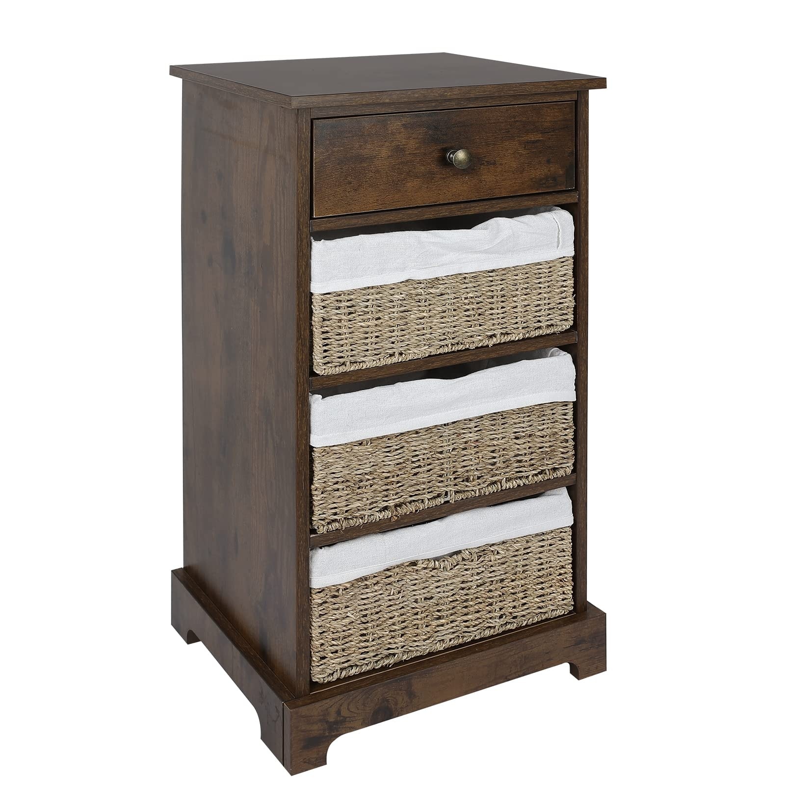 Storage Cabinet with Baskets， 4 Drawer Storage Cabinet for Bedroom， Rustic Natural Wood Brown Cabinet for Bedroom - as picture - - 37668760