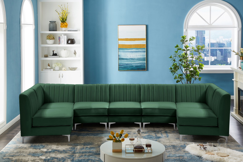 Alina Velvet Modular U Shaped Sectional   Midcentury   Sectional Sofas   by Meridian Furniture  Houzz