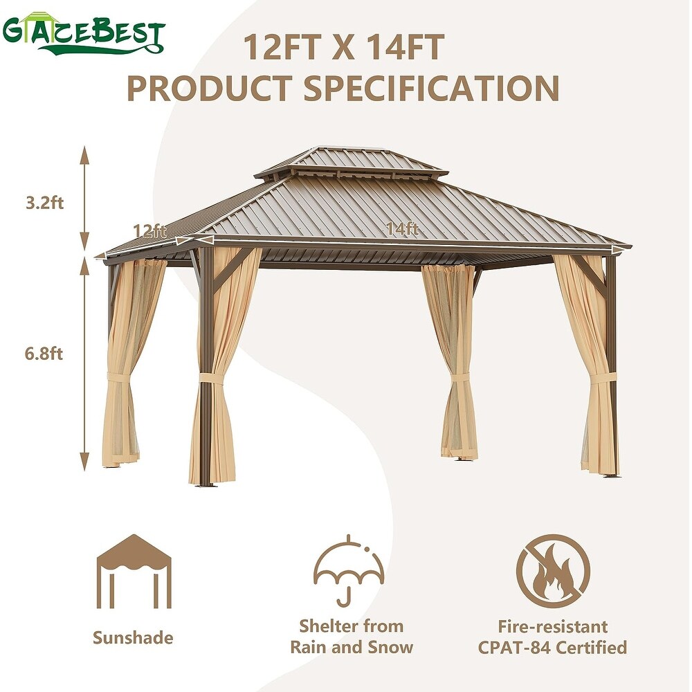 GAZEBEST Big Size Hardtop Gazebo Outdoor Aluminum Patio Gazebo Double Roof Galvanized Steel Gazebo Canopy