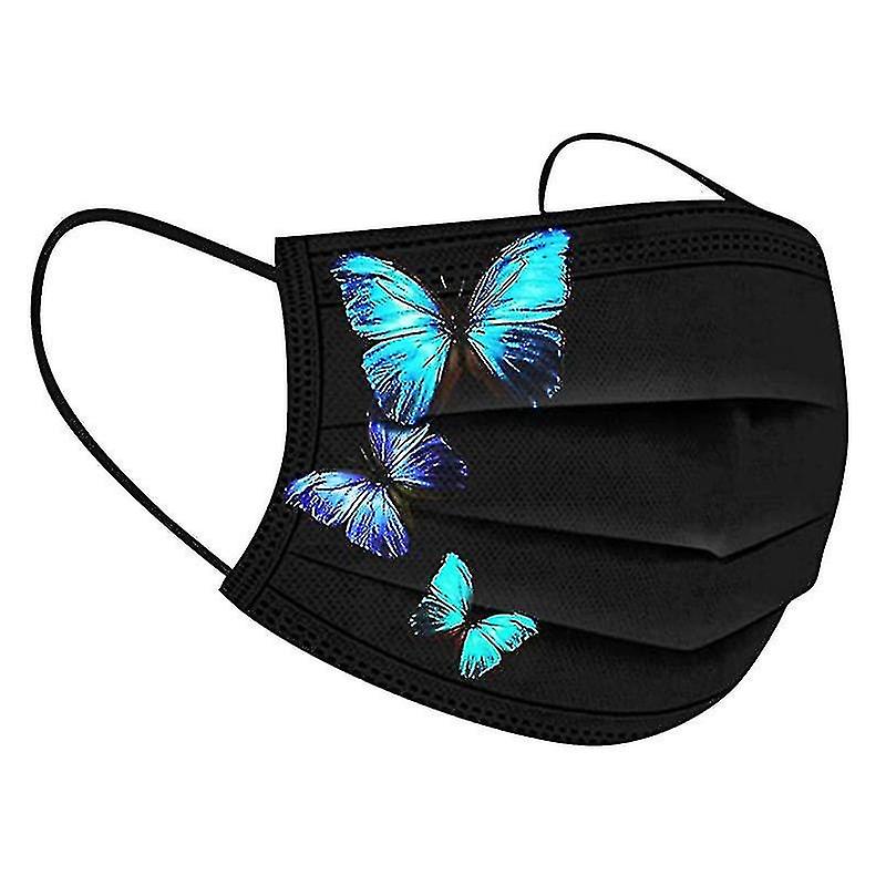 50pcs Butterfly Printed Black Disposable Face Masks For Adult 3-ply Face Protection Covering With