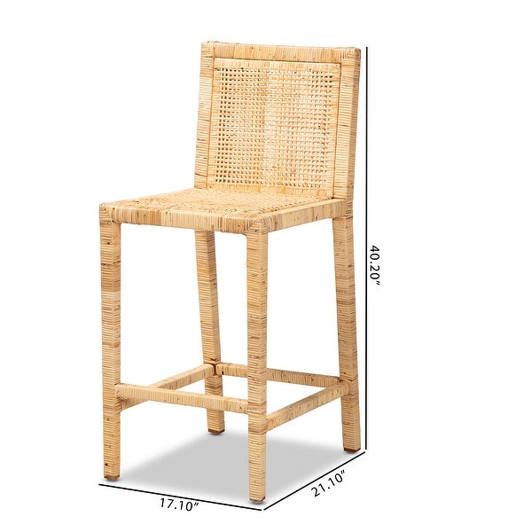 Sofia Contemporary Natural Finished Wood and Rattan Counter Stool