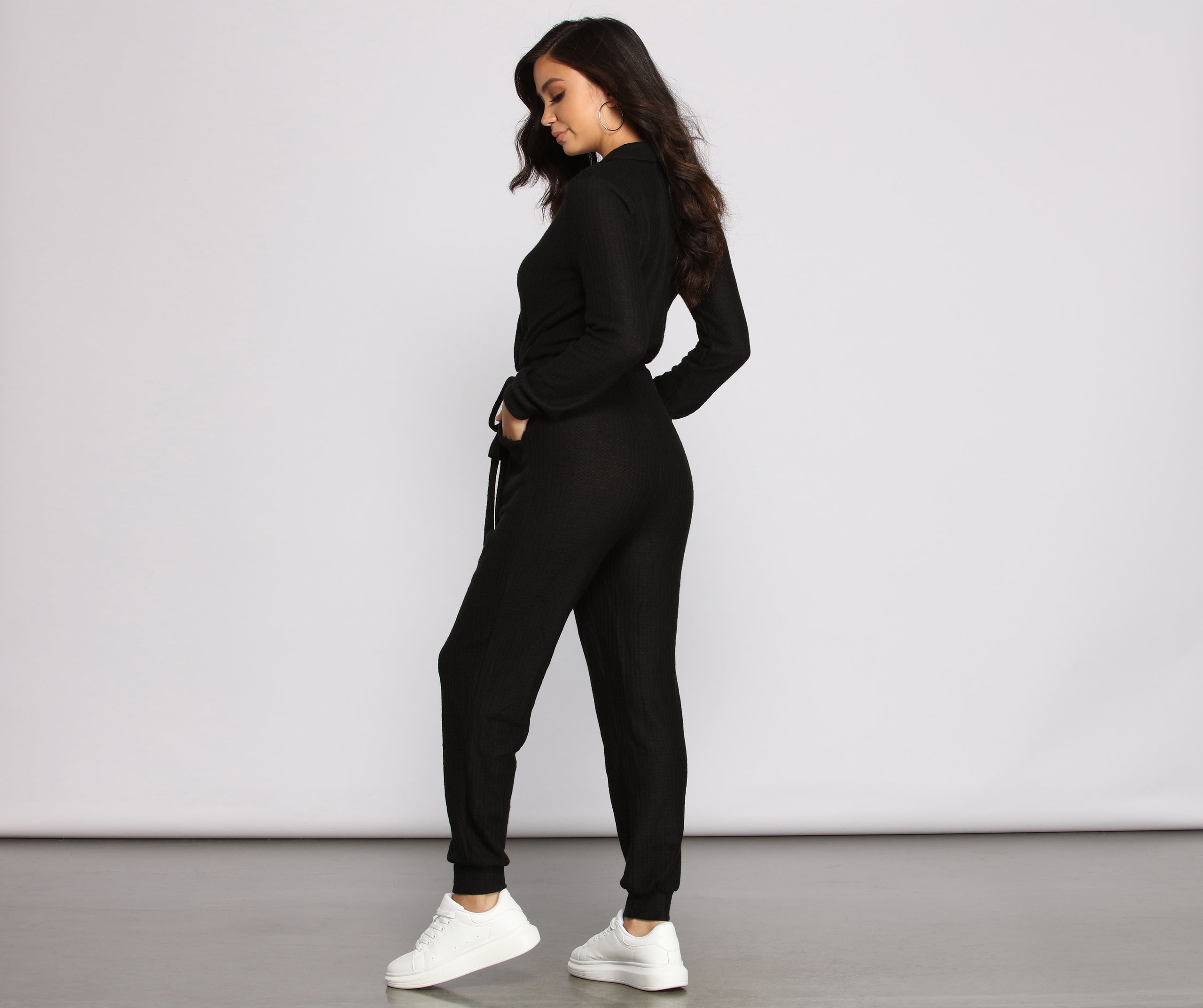 Cozy and Chic Ribbed Surplice Jogger Jumpsuit