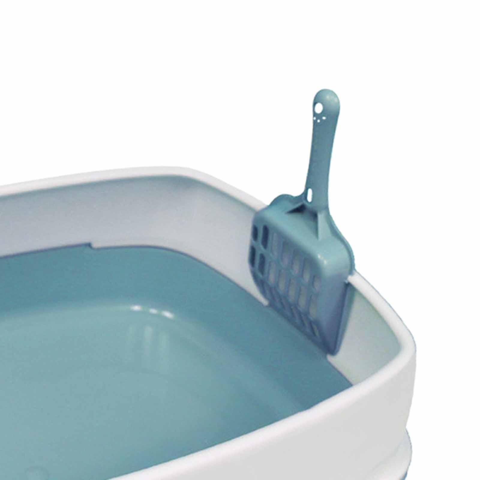 Cat Litter Box Semi Open Kitty Portable Deep Loo With Scoop Cat Potty Toilet Blue