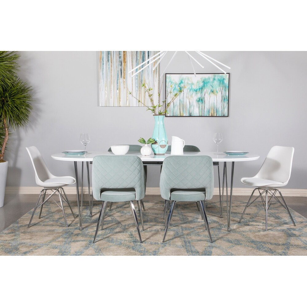 Coaster Furniture Heather Matte White and Chrome Oval Dining Table