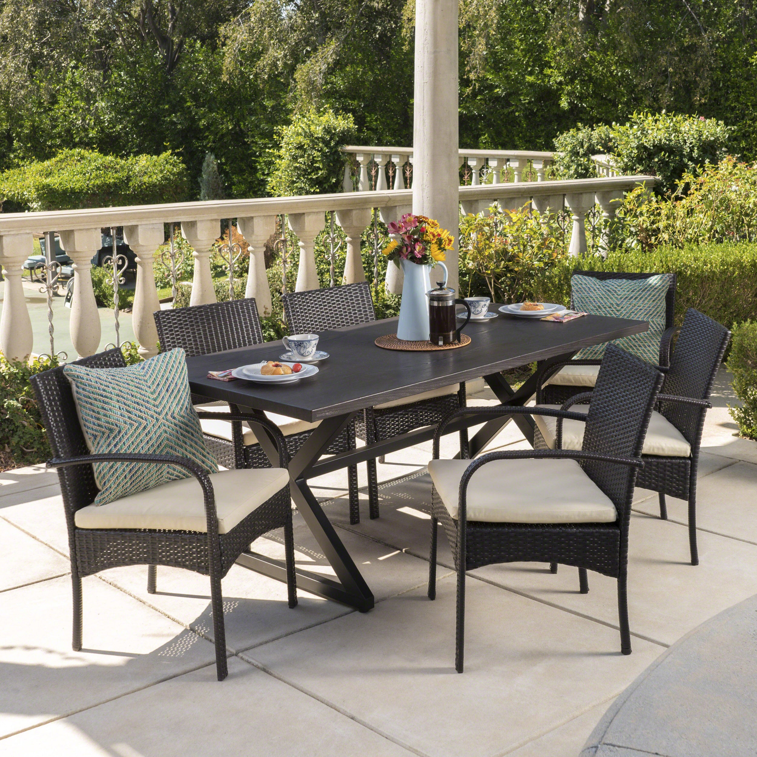 Ashwood Outdoor 7 Piece Brown Aluminum Dining Set with Multi-brown Chairs