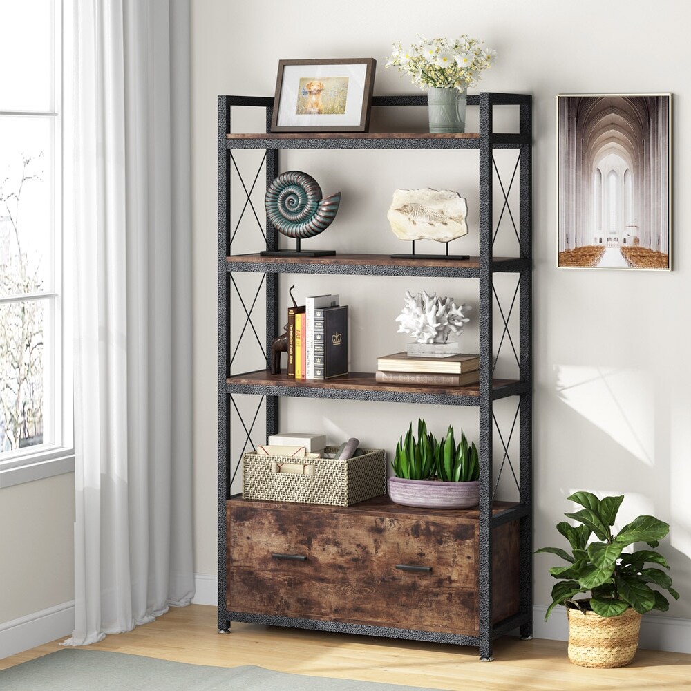 Lateral File Cabinet with Bookshelves  Printer Stand Filing Cabinet Bookcase with Drawer