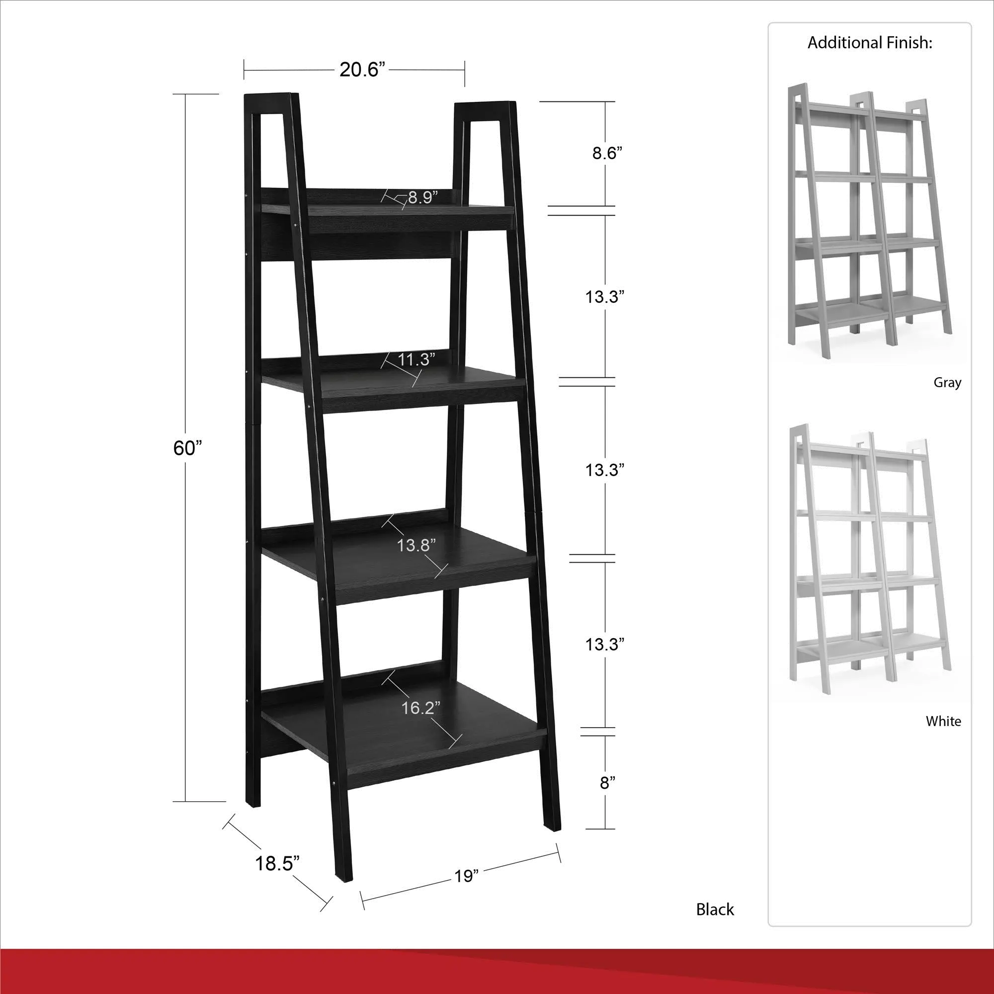 Lawrence Black 4-Shelf Ladder Bookcase Set