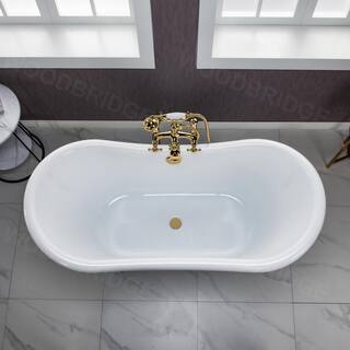 WOODBRIDGE Seattle 59 in. Heavy Duty Acrylic Slipper Clawfoot Bath Tub in White Claw Feet Drain  Overflow in Polished Gold HBT7033