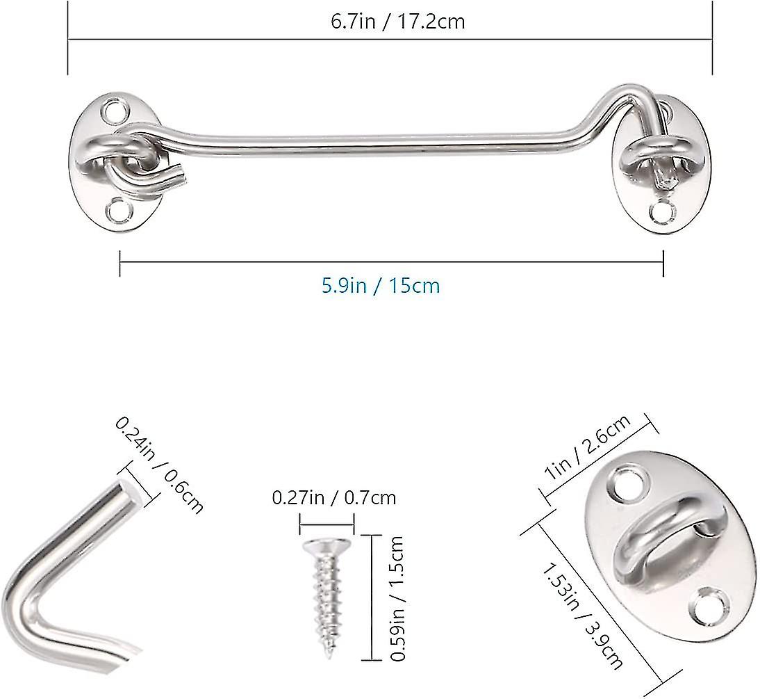 2pcs Cabin Hook，door Latch Hook，silver Stainless Steel Door Hook Lock，with Mounting Screws(15cm)