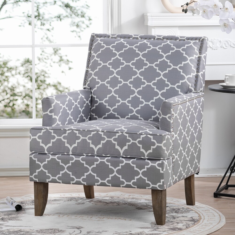 Printed Fabric Pattern Accent Chairs High Back Sofa Modern Arm Chairs with Tapered Wood Legs for Living Room