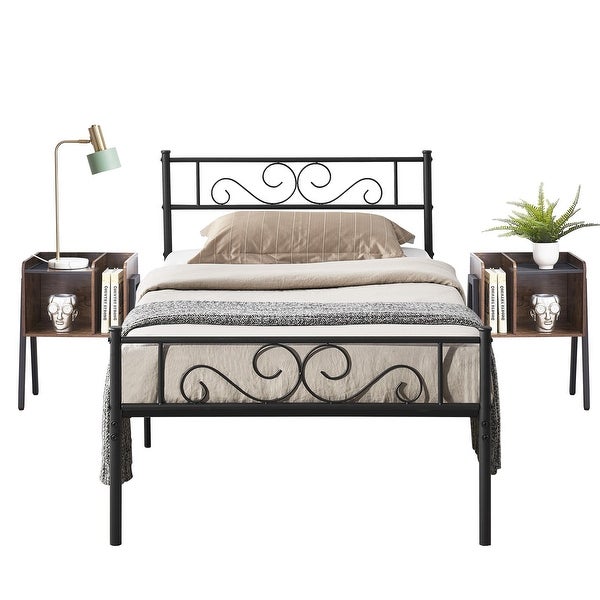 Tamika 3-pieces Metal Bed Frame Modern Storage Nightstands Set - - 35568844