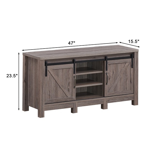 Costway Tv Stand Sliding Barn Door Entertainment Center For Tv x27 s Up To 55 x27 x27 With Storage