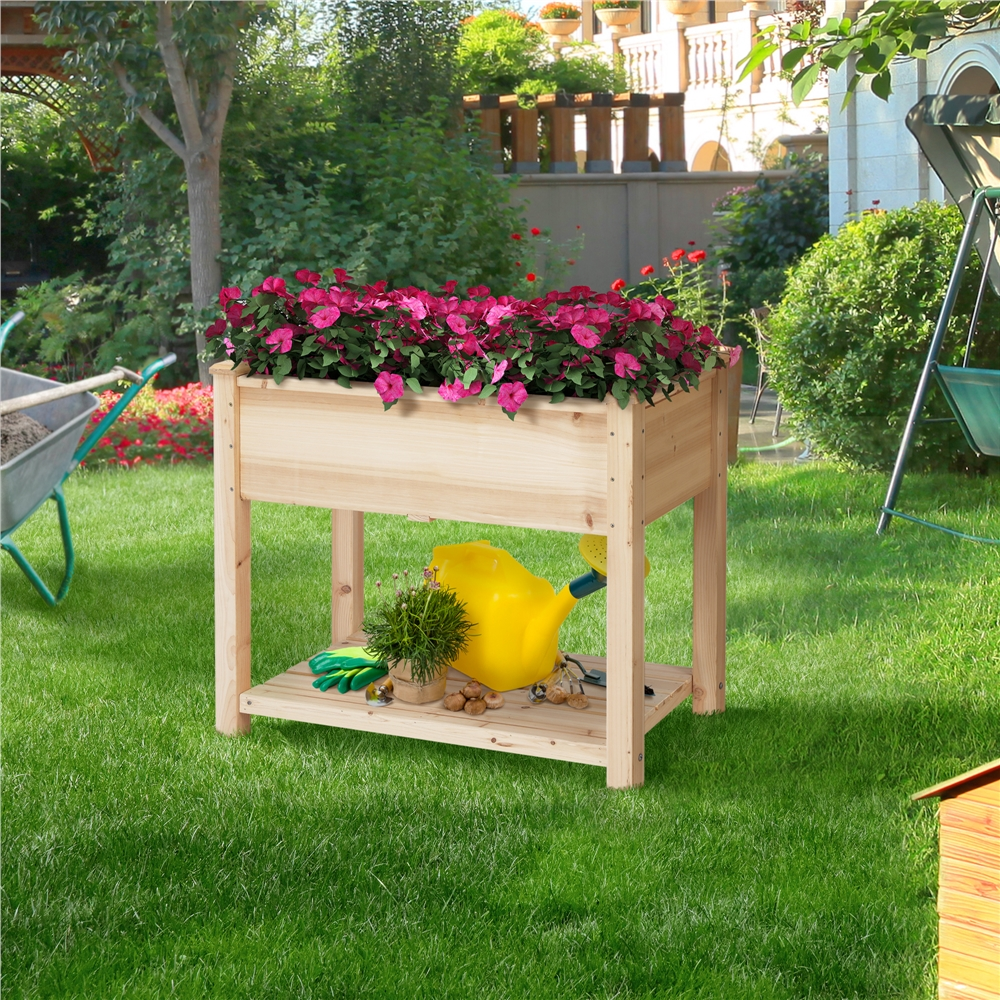 Topeakmart 34" x 18" x 30" Beige Fir Planter Box