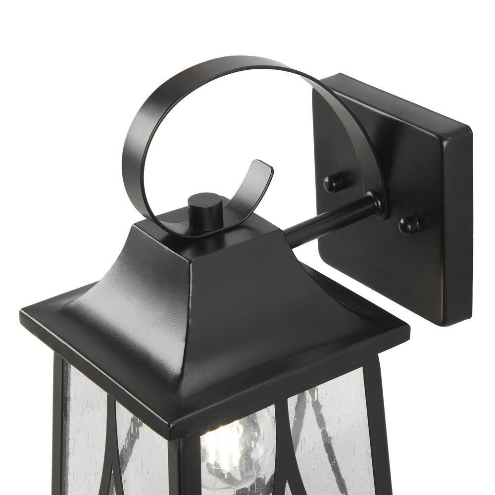 Hampton Bay Drackert 1-Light Flat Black Hardwired Outdoor Wall Lantern Sconce with Seedy Glass 28235