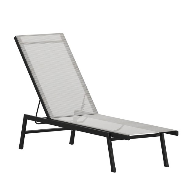 Emma And Oliver Textilene Adjustable 5 Position Patio Chaise Lounge And Metal Frame