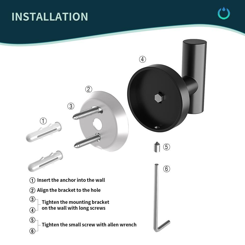 FORIOUS Bathroom Robe Hook and Towel Hook Wall Mounted Stainless Steel in Matte Black (2-Pack) HH0219B2