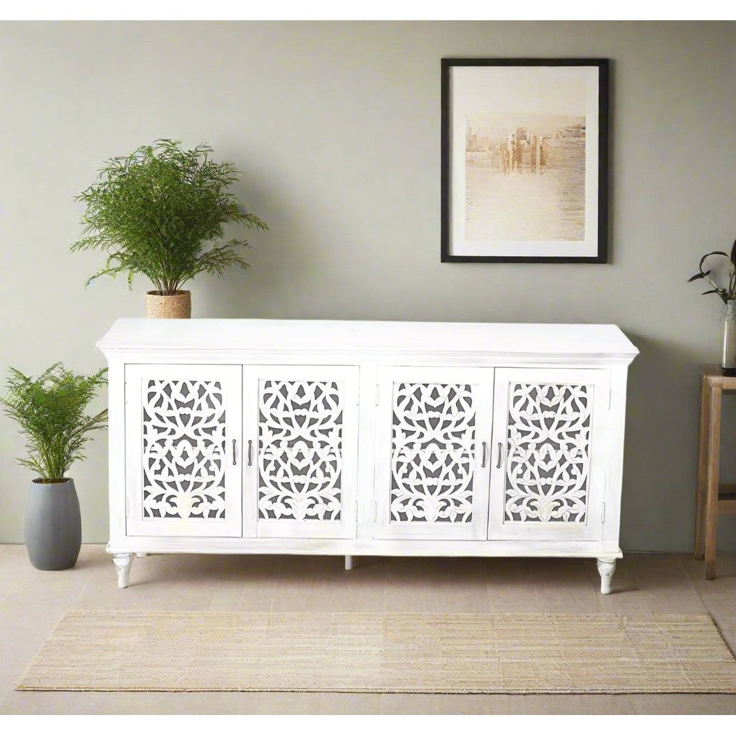 Lunar Carved White Sideboard 80 4-Door