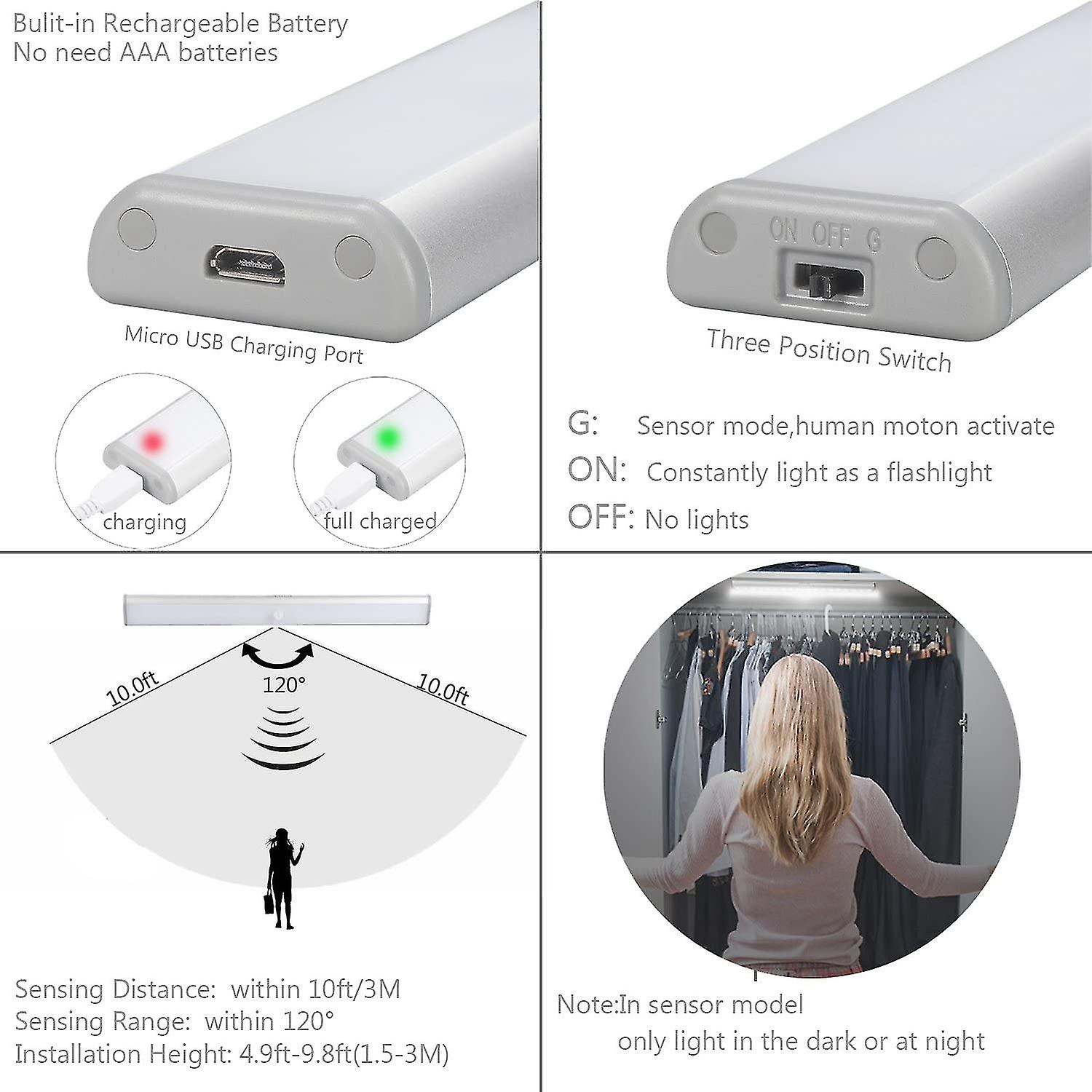 Light Cabinet With Detector， Motion Detector Lamp， 10 Led Night Light With Magnetic Tape， Powered By Usb(wireless)