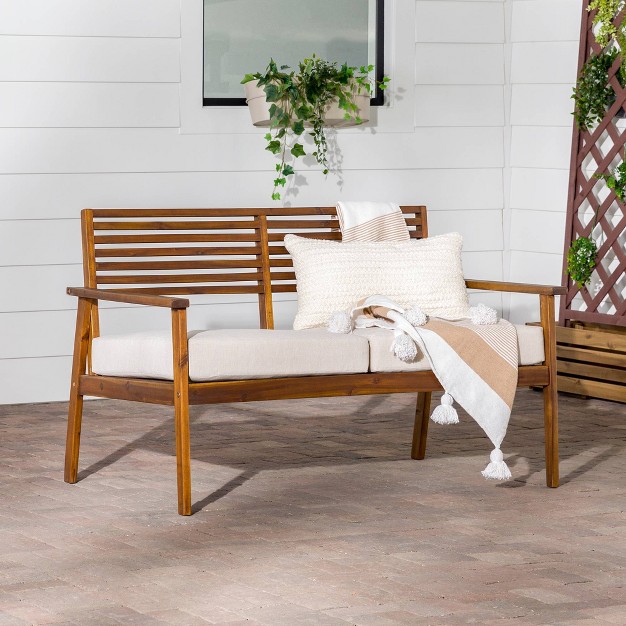 Saracina Home Mid century Modern Slatted Acacia Outdoor Bench