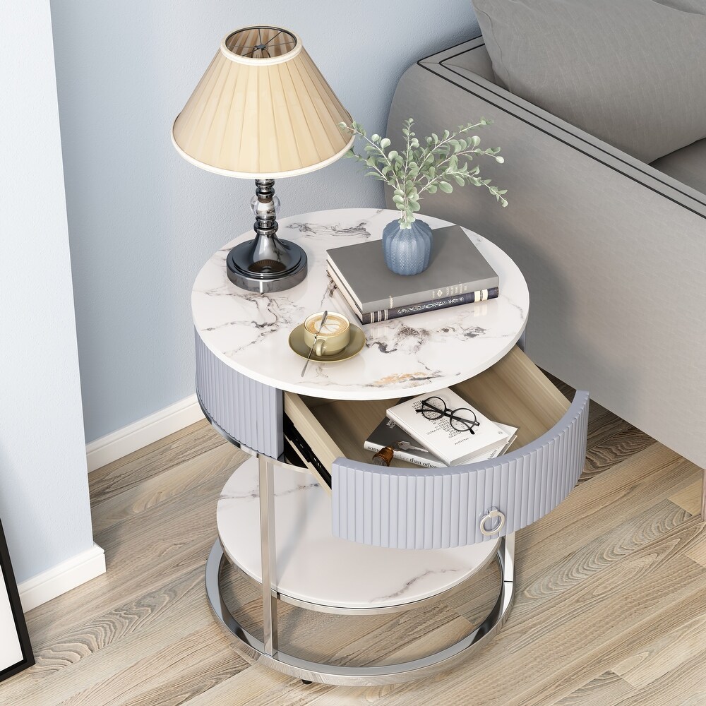 Myhozm Round End Table with Storage  Modern Bedside Furniture for Bedroom  Living Room