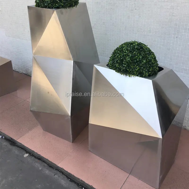 Garden Supplies Stainless Steel Tall Gold Large metal planter outdoor plant pot for artificial plant tree