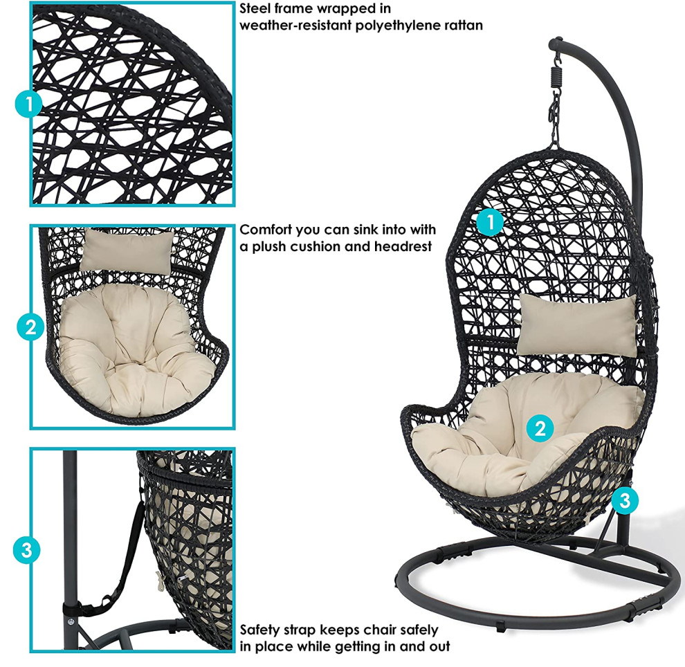 Modern Porch Swing Chair   Weather Egg Shaped Frame With Cushions   Tropical   Hammocks And Swing Chairs   by Decor Love  Houzz