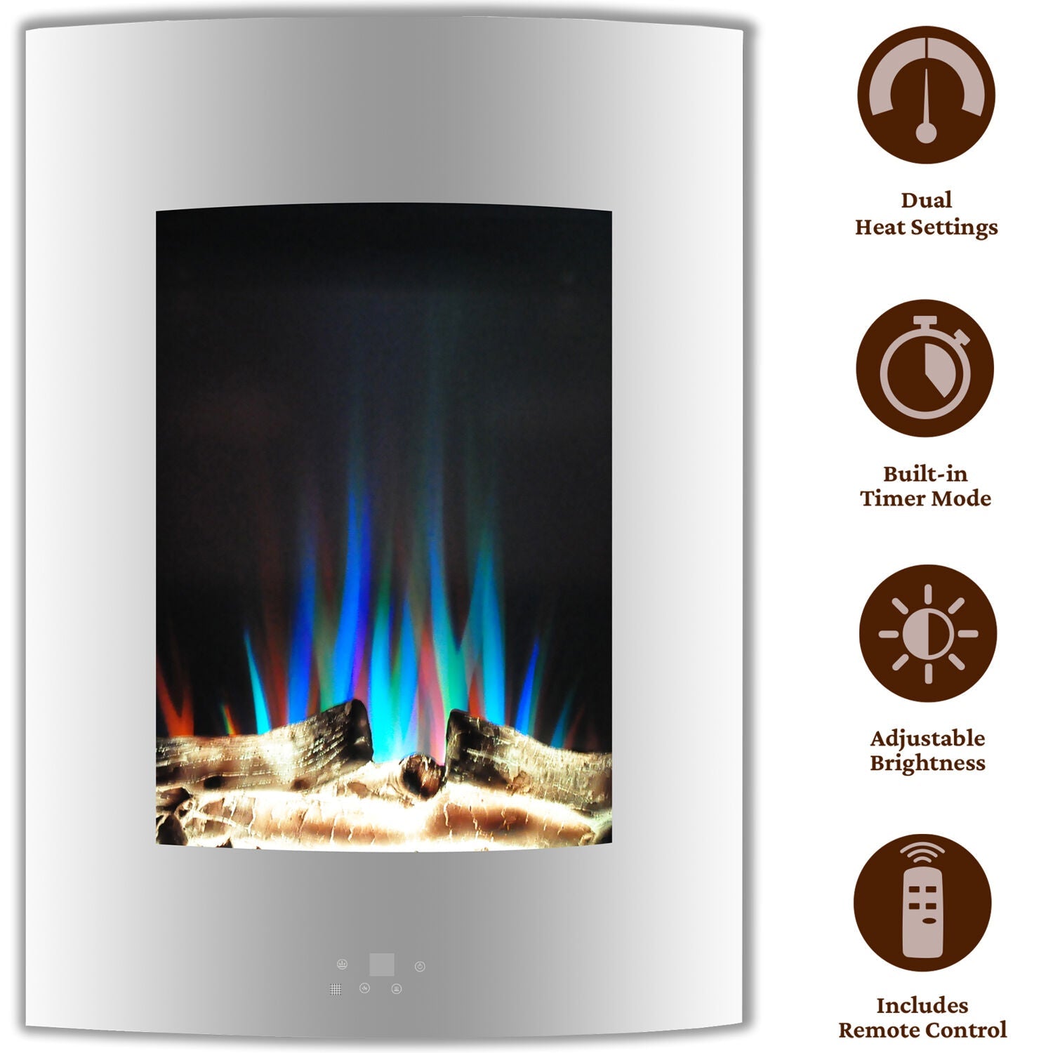 Cambridge 19 In. Vertical Electric Wall Mounted Fireplace Heater with Multicolor Flame and Driftwood Log Display, Adjustable Heat, Remote - CAM19VWMEF-2WHT